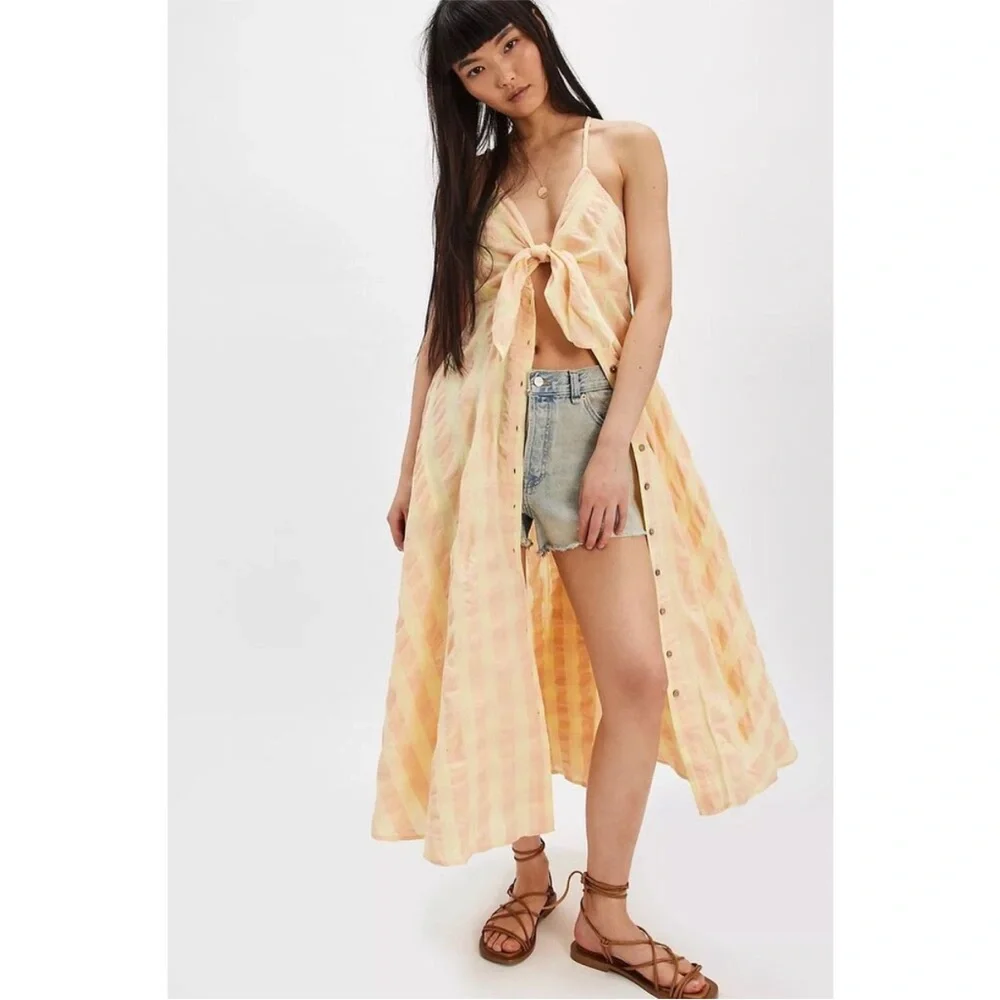 Free People Via‎ Gingham Cami Midi Dress